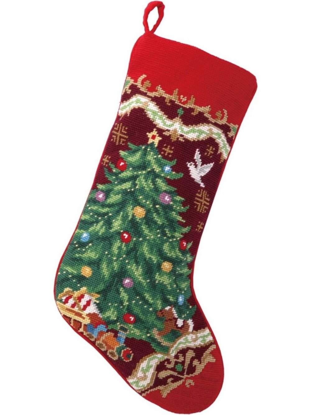 Christmas Tree Needlepoint Stocking - Festive Holiday Decor, 11x18 Inches